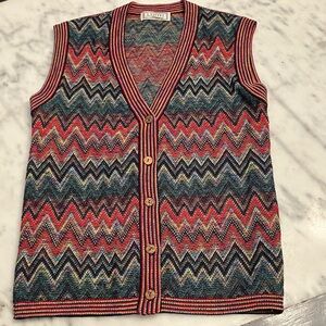 Vintage UNISEX Eiffel Multicolor Zigzag Knit sweater Vest